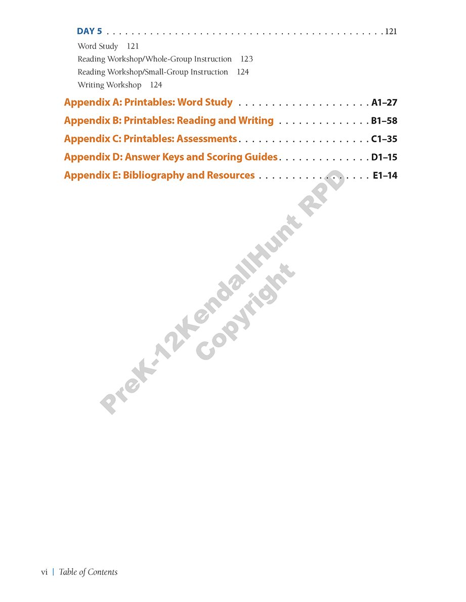 Second Table of Contents page listing Appendices A through E