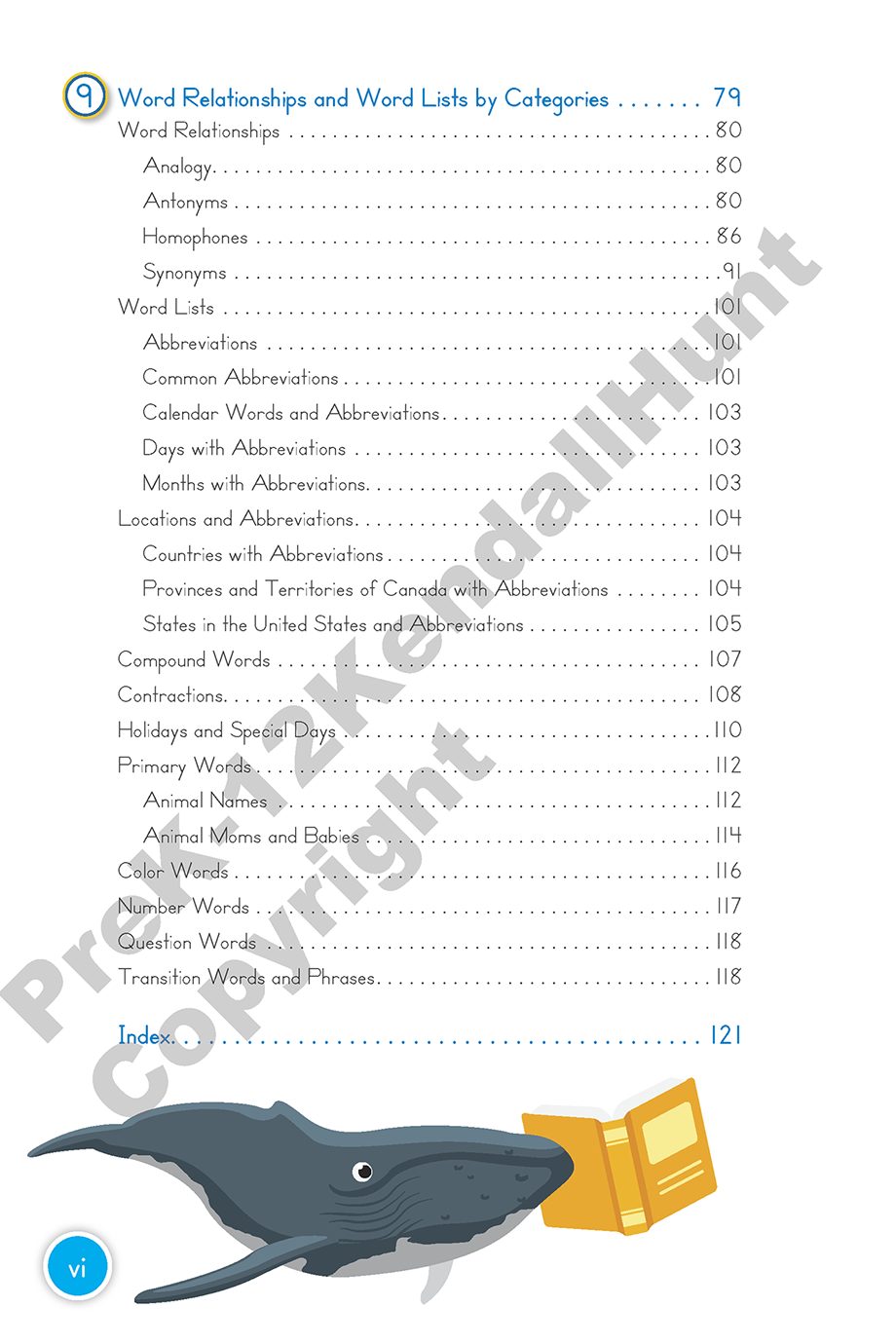 Writer’s Handbook table of contents: Word Relationships and Word Lists by Categories, Index